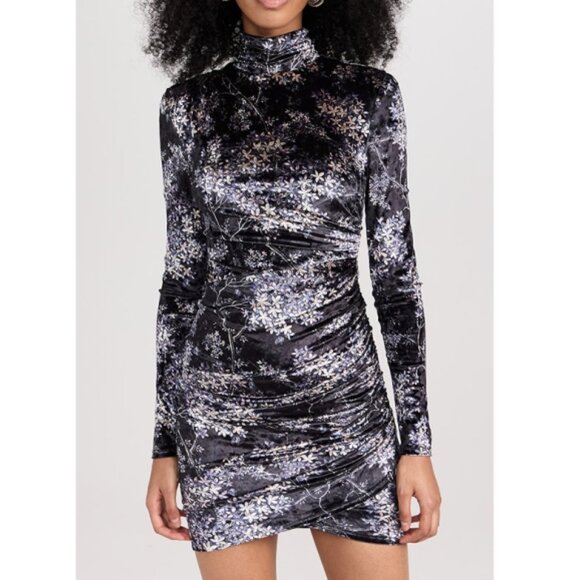 CINQ À SEPT 'Marlene' Lilac Floral Velour Mini-Dress, Black Multi - Picture 2 of 5